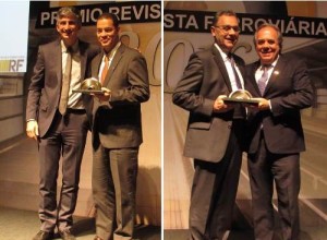 Herbert Quirino, da SuperVia, e Michel Boccaccio, da Alstom, recebem o Prêmio Revista Ferroviária 2016