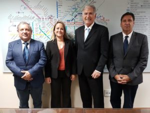 José Cláudio Sicco, Roberta Marchesi, David Borille e Gilberto Batista na sede da ANPTrilhos