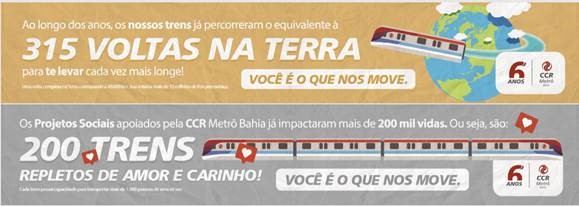 Leia mais sobre o artigo CCR Metrô Bahia lança nova campanha com números marcantes dos seis anos de operação do modal