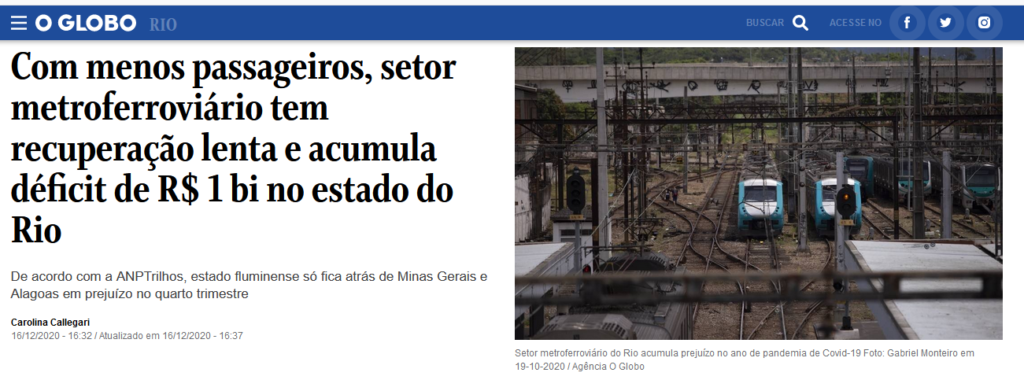 Leia mais sobre o artigo Com menos passageiros, setor metroferroviário tem recuperação lenta e acumula déficit de R$ 1 bi no estado do Rio