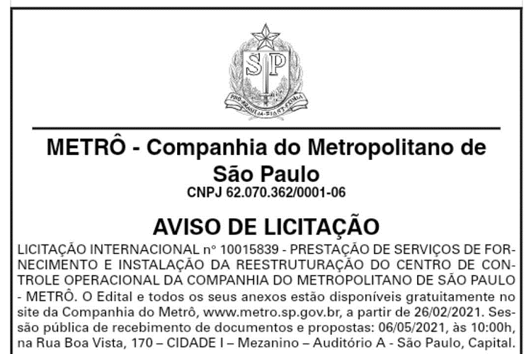 Leia mais sobre o artigo Metrô de São Paulo lança licitação para modernização do Centro de Controle Operacional