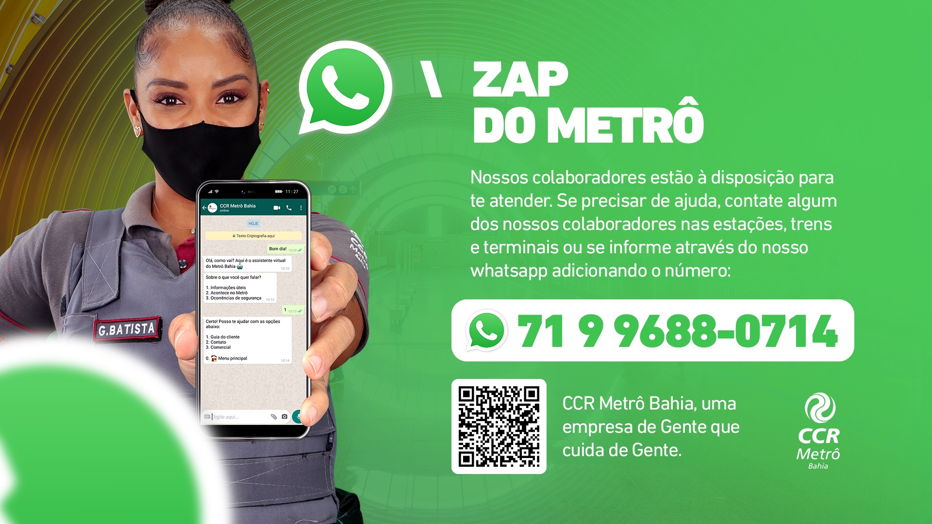 CCR Metrô Bahia launches WhatsApp service - ANPTrilhos