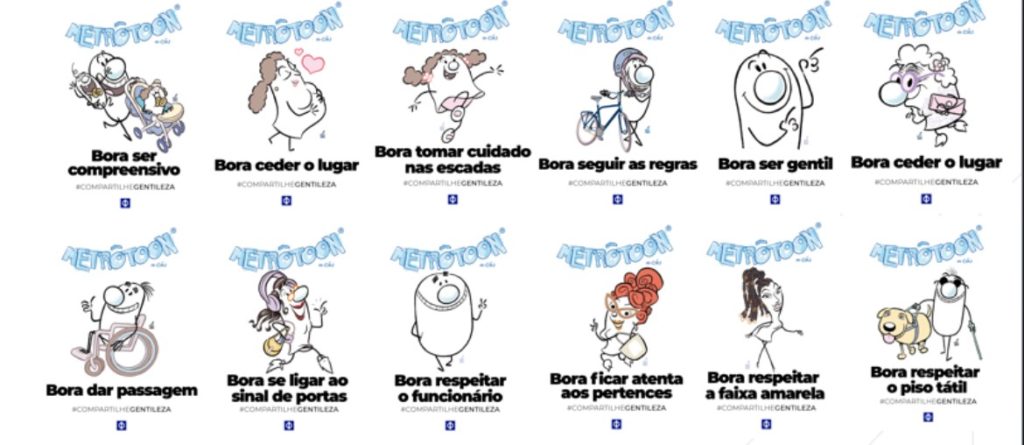 Leia mais sobre o artigo Metrôtoon, a família de Cartun do Metrô de São Paulo, “invade” as estações com mensagens de boas práticas comportamentais