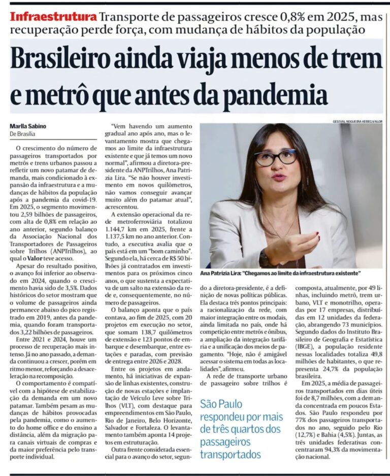 Leia mais sobre o artigo Na Mídia | Brasileiro ainda viaja menos de trem e metrô que antes da pandemia